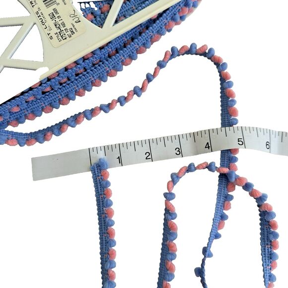 Pom Pom Trim 1/2" Wide Light Blue & Pink Ball Fringe Fabric Embellishment 5yd - Picture 4 of 4